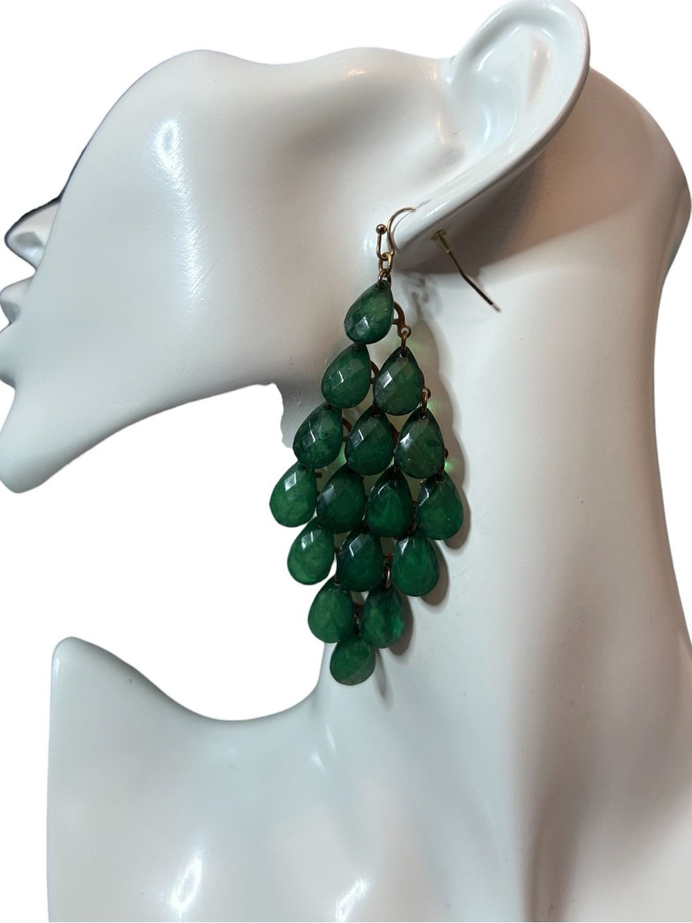 Dangly Green Jewel Earrings - Emerald Green/Gold